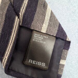 Reiss Verona Navy & Charcoal Textured Striped Silk Tie (3)(NWT)